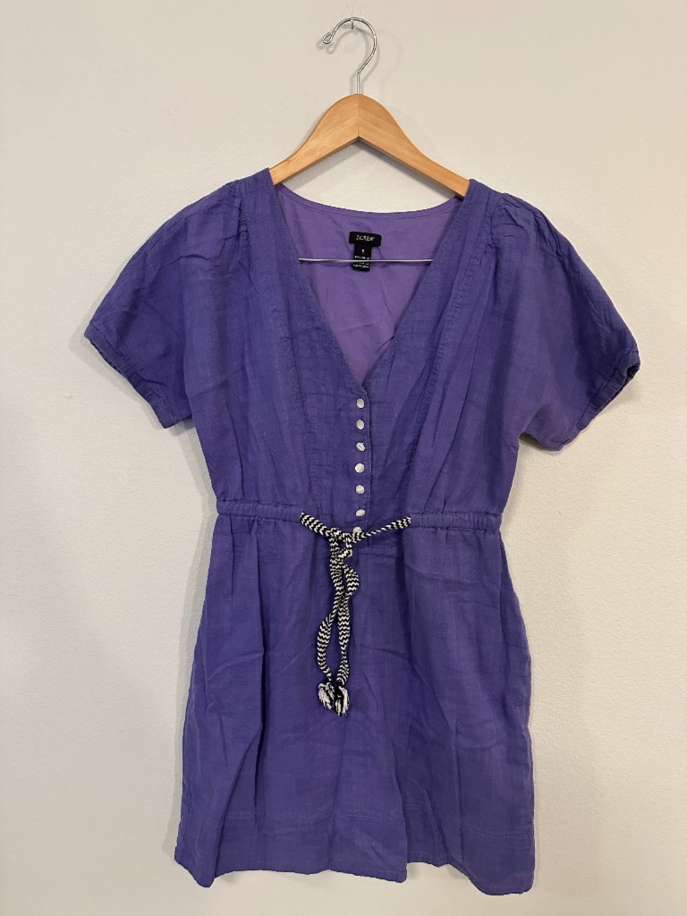 J.Crew Purple Button Front Tie Waist Cotton Dress Women's Size 6